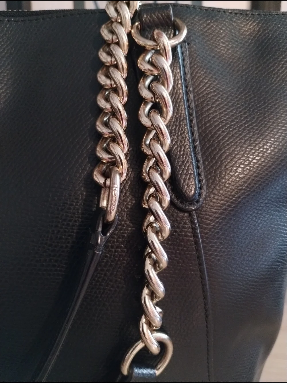 Coach Ava Black Leather Tote with Chain-Detail Straps
